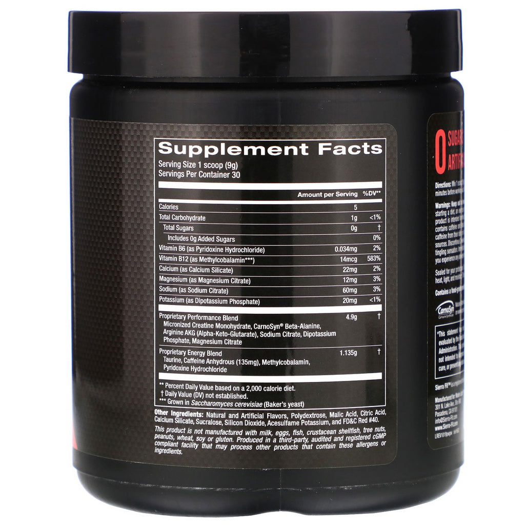 Sierra Fit, Pre-Workout Pulver, Vandmelon smag, 9,5 oz (270 g)