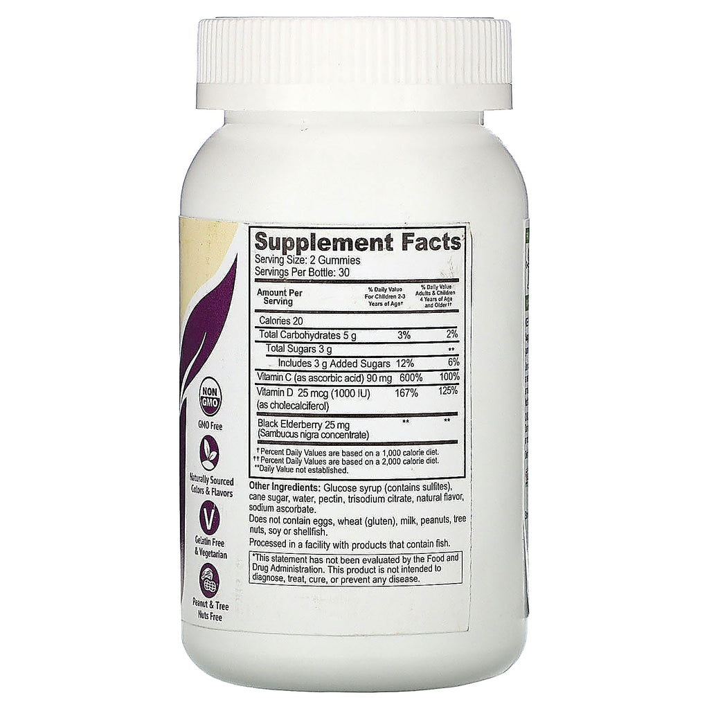 YumV'er, hyldebær, C-vitamin og D-vitamin, Triple Defense, bærsmag, 25 mcg (1.000 IE), 60 gummier