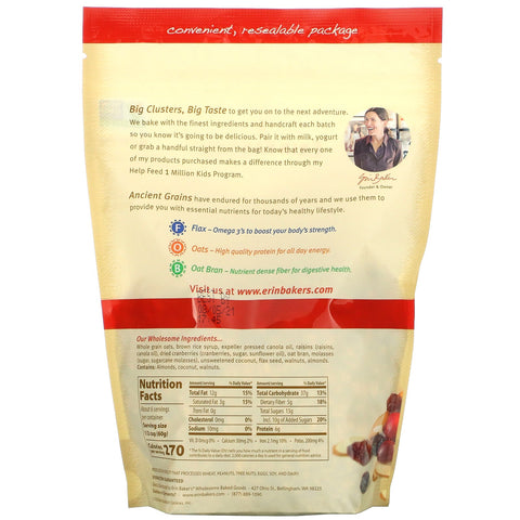 Erin Baker's, Granola casera con granos antiguos, frutas y nueces, 12 oz (340 g)