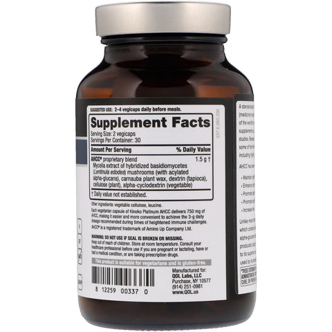 Quality of Life Labs, Kinoko Platinum AHCC, 750 mg, 60 Vegicaps