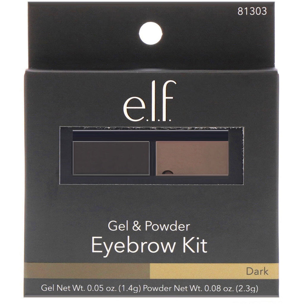 ELF, Eyebrow Kit, Gel &amp; Powder, Dark, Gel 0,05 oz (1,4 g) Pulver 0,08 oz (2,3 g)