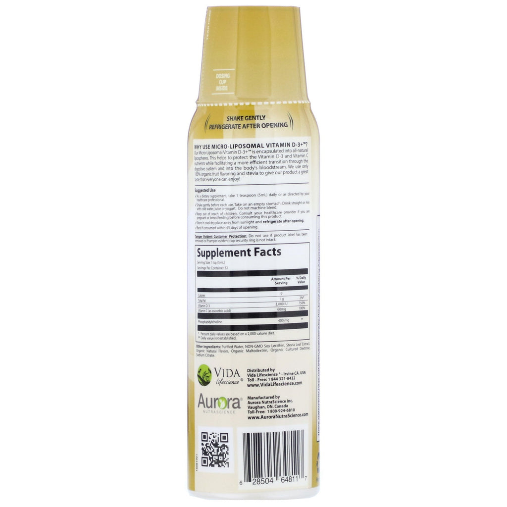 Aurora Nutrascience, mikroliposomalt vitamin D-3+, frugtsmag, 3.000 IE, 5,4 fl oz (160 ml)