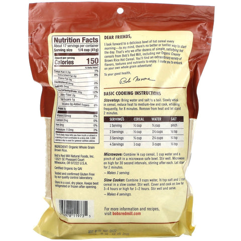 Bob's Red Mill, Arroz integral cremoso, cereal caliente, 24 oz (680 g)