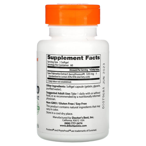 Doctor's Best, Saw Palmetto, Standardiseret ekstrakt med Prosterol, 320 mg, 60 Softgels