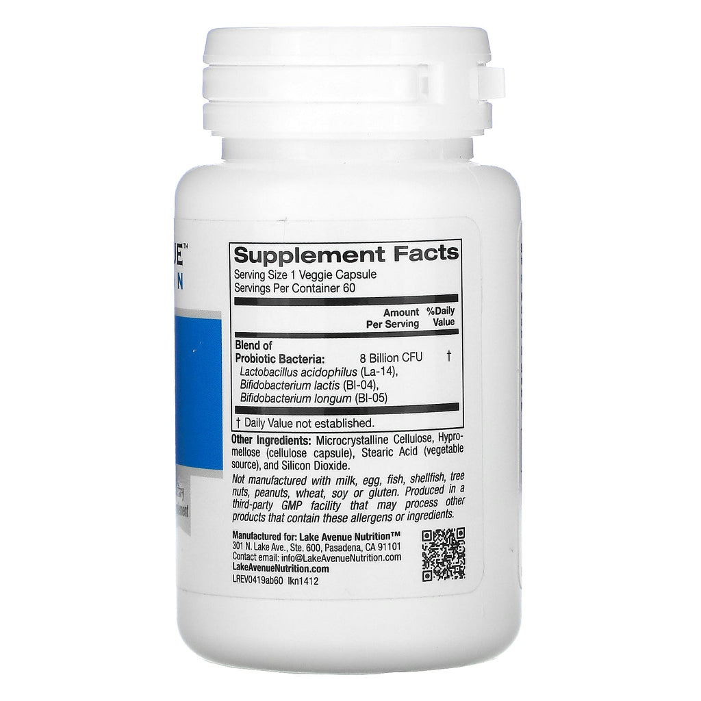 Lake Avenue Nutrition, Acidophilus &amp; Bifidus, probiotisk blanding, 8 milliarder CFU, 60 Veggie-kapsler