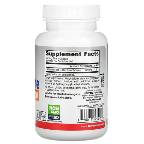 Jarrow Formulas, L-Carnitin 500, 500 mg, 100 Veggie Caps