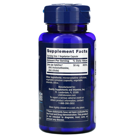 Life Extension, zinkhætter, høj styrke, 50 mg, 90 vegetariske kapsler