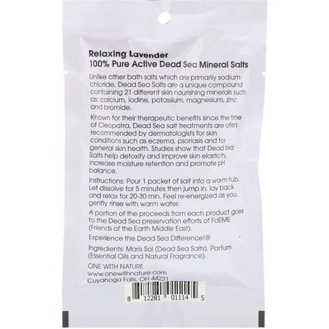 One with Nature, Dead Sea Spa, Sales minerales, Relajante, Lavanda, 2,5 oz (70 g)