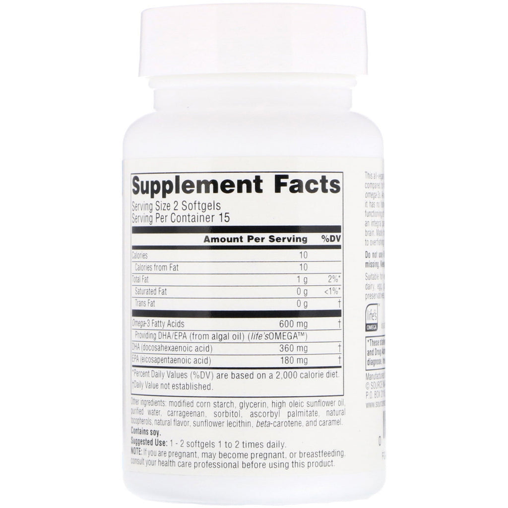 Source Naturals, Vegan Omega-3s Non-Fish EPA-DHA, 300 mg, 30 Vegan Softgels
