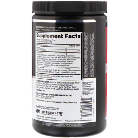Optimal ernæring, ESSENTIAL AMIN.O. ENERGI, vandmelon, 9,5 oz (270 g)