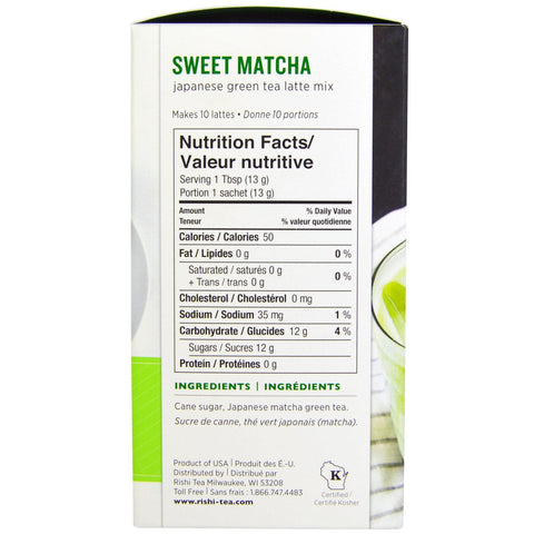 Rishi-te, japansk grøn te-latteblanding, sød matcha, 125 g (4,4 oz)