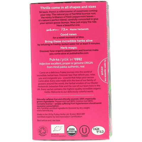Pukka-urter, pebermynte- og lakridsurtete, koffeinfri, 20 teposer, 30 g (1,05 oz)