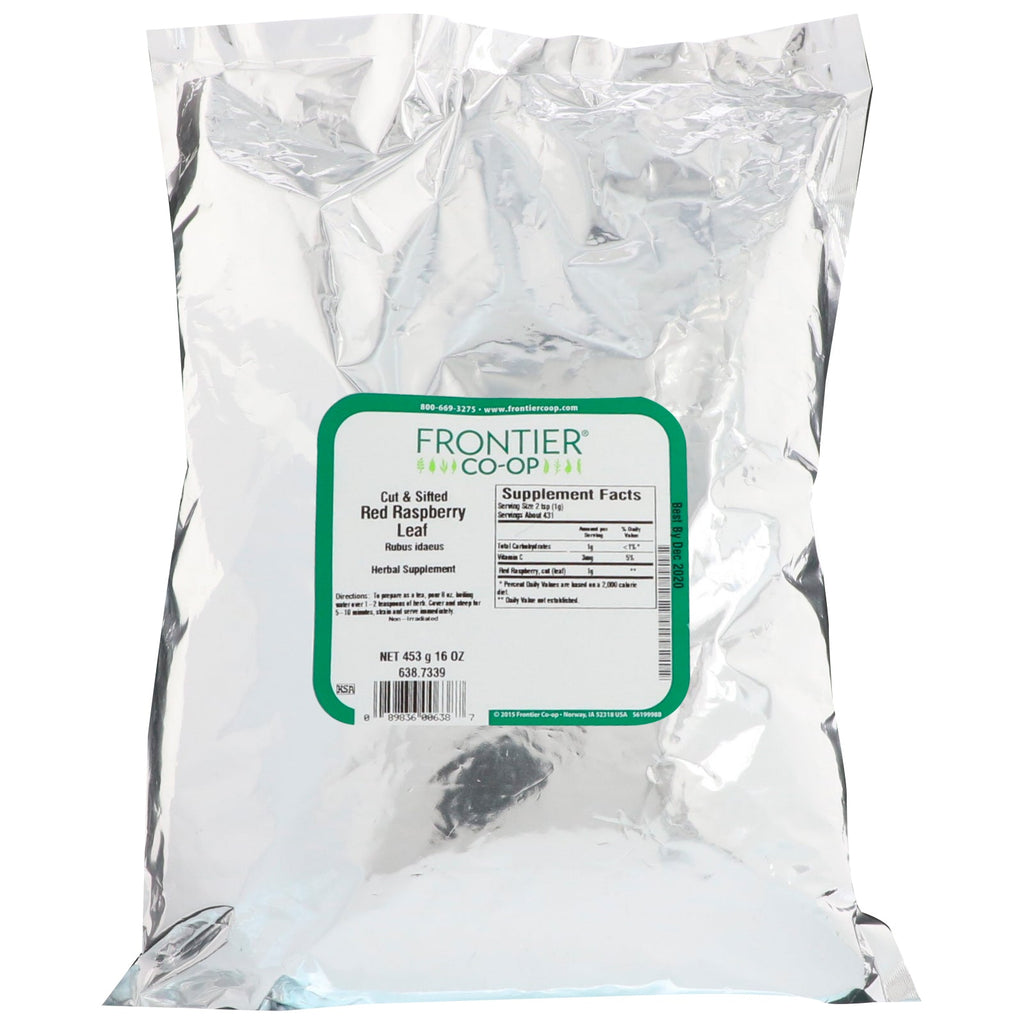 Frontier Natural Products, skåret og sigtet røde hindbærblade, 16 oz (453 g)