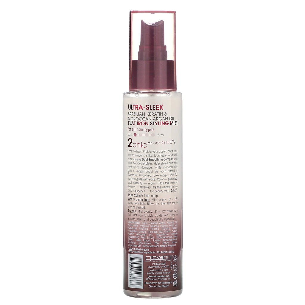 Giovanni, 2chic, Flat Iron Styling Mist, Brazilian Keratin &amp; Argan Oil, 4 fl oz (118 ml)