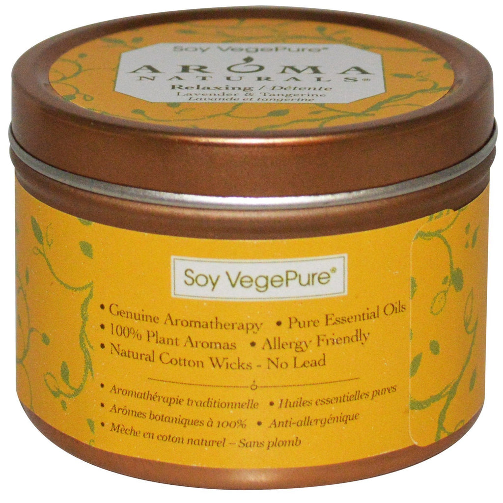 Aroma Naturals, Soy VegePure, Travel Tin Candle, Relaxing, Lavendel &amp; Tangerine, 2,8 oz (79,38 g)