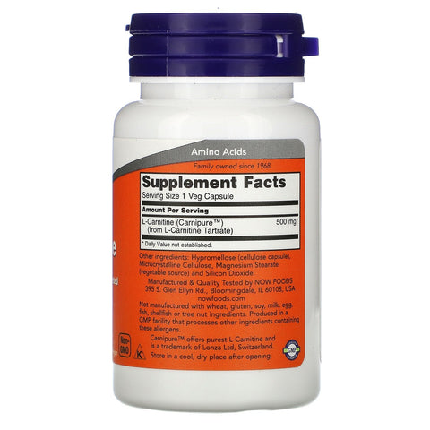 Now Foods, L-Carnitine, 500 mg, 30 Veg Capsules