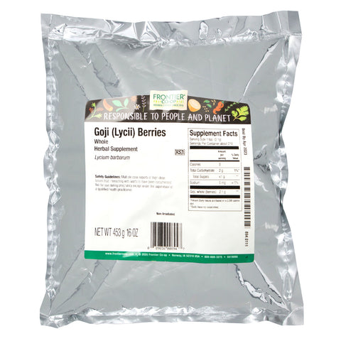 Frontier Natural Products, Bayas enteras de Goji (Lycii), 16 oz (453 g)