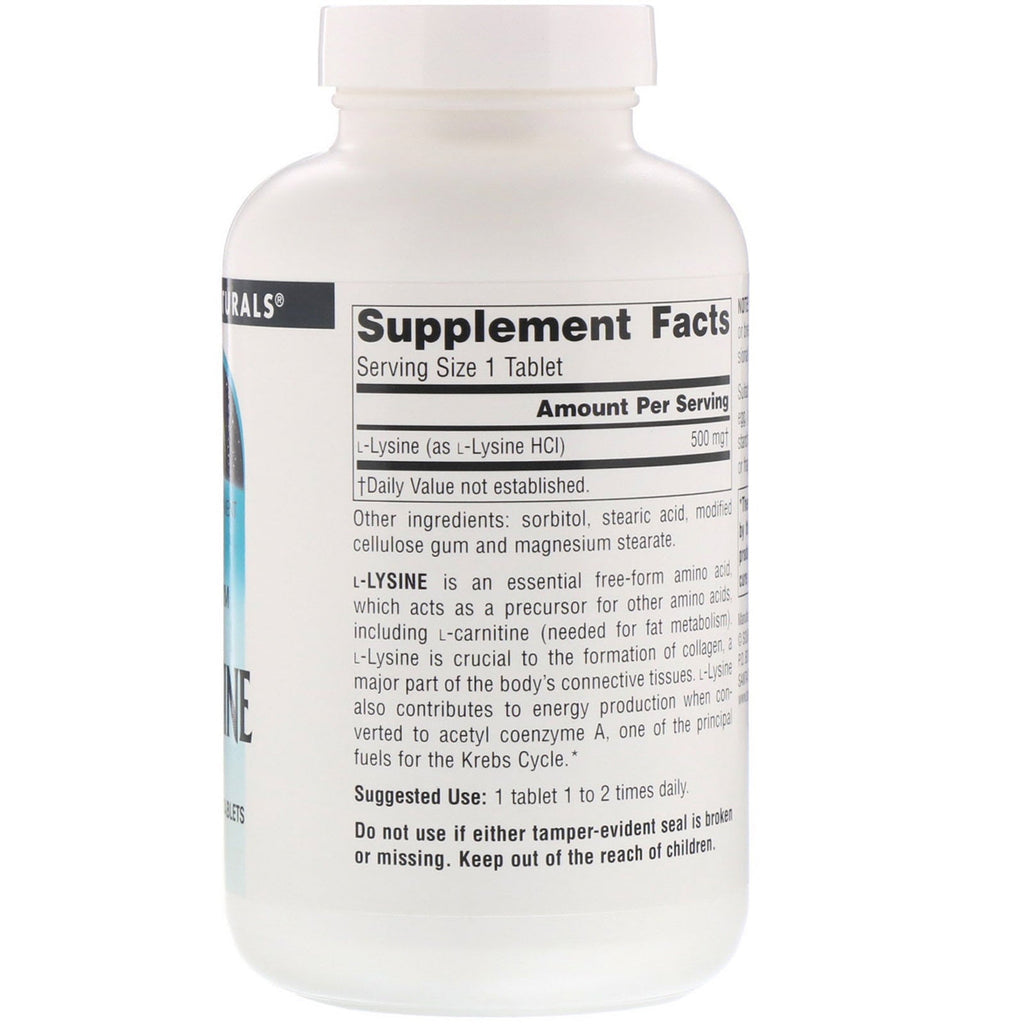 Source Naturals, L-Lysine, 500 mg, 250 Tablets