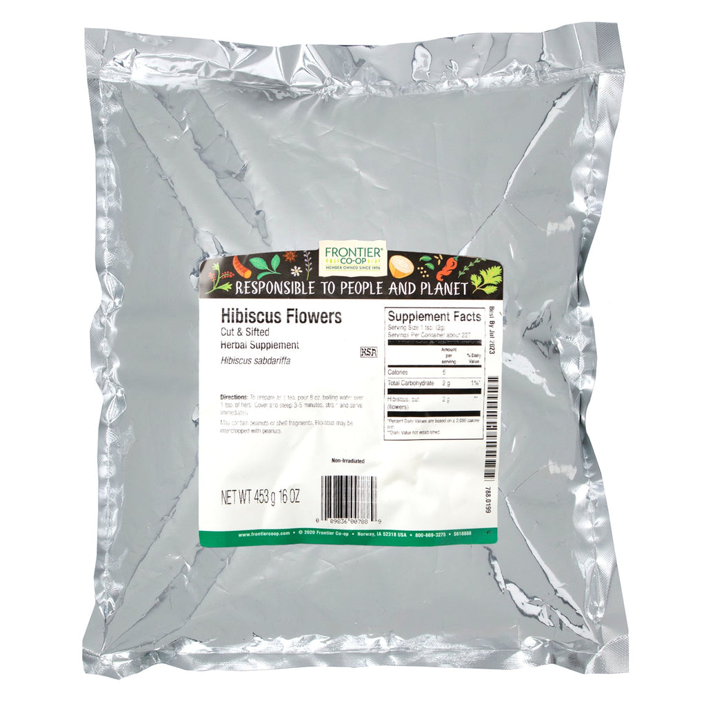 Frontier Natural Products, afskårne og sigtede hibiscusblomster, 16 oz (453 g)
