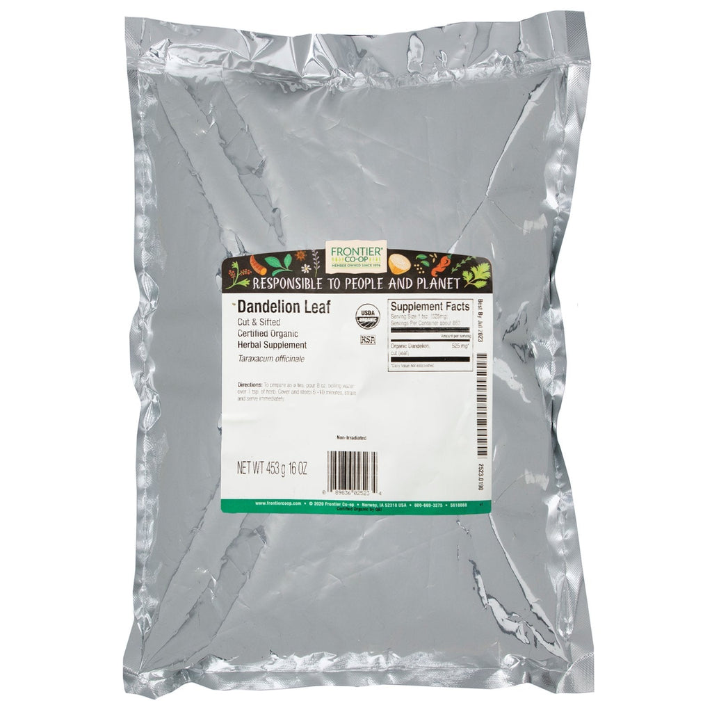 Frontier Natural Products, skåret og sigtet mælkebøtteblad, 16 oz (453 g)