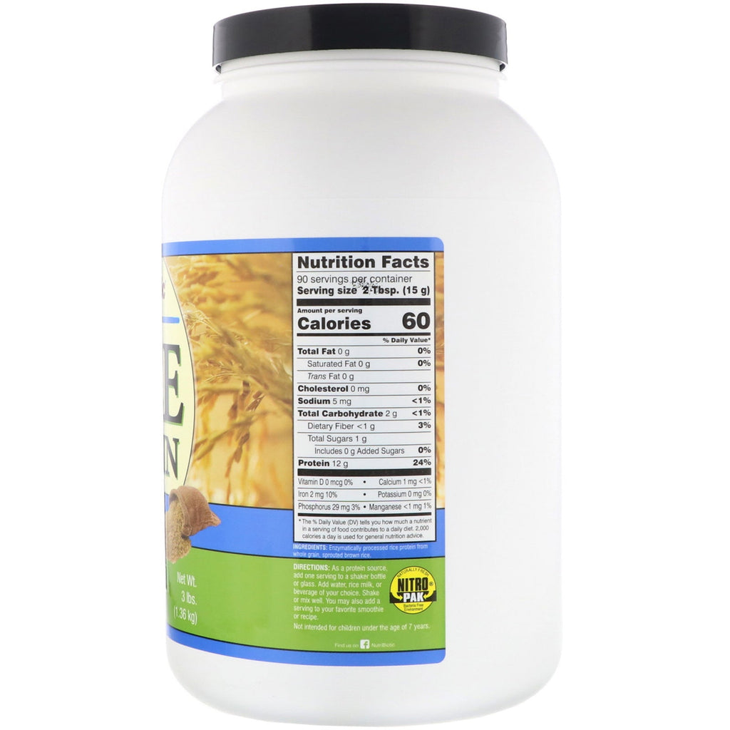 NutriBiotic, rå, risprotein, almindeligt, 3 lbs (1,36 kg)
