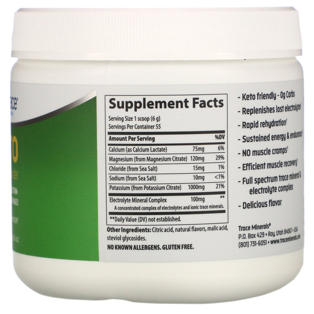 Spormineralforskning, Keto-elektrolytpulver, sukkerfri, citronlimesmag, 11,6 oz (330 g)