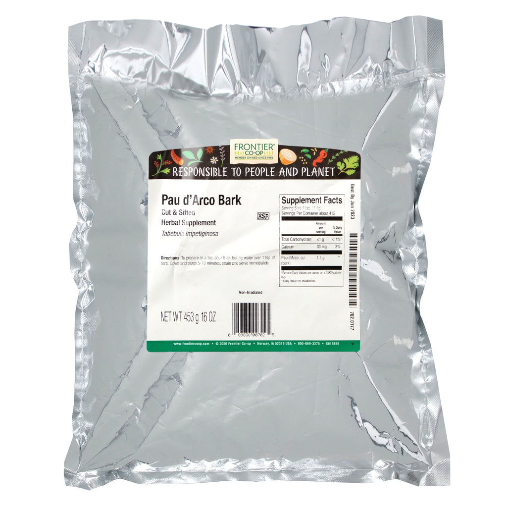 Frontier Natural Products, skåret og sigtet Pau d'Arco Bark, 16 oz (453 g)