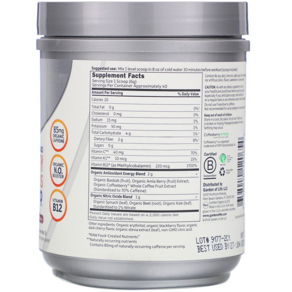 Livets Have, Sport, Plantebaseret Energi + Fokus, Pre-Workout, Blackberry Cherry, 8,1 oz (231 g)