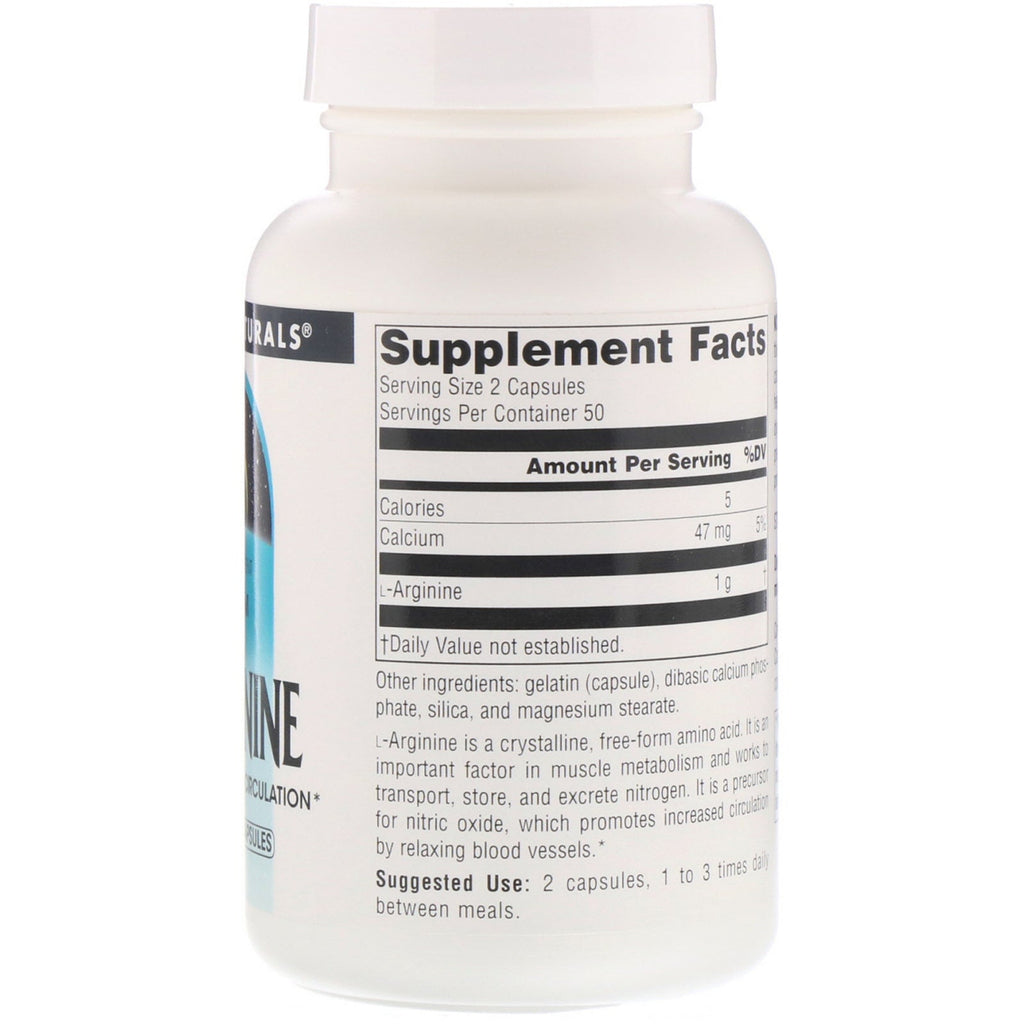 Source Naturals, L-Arginine, Free Form, 500 mg, 100 Capsules