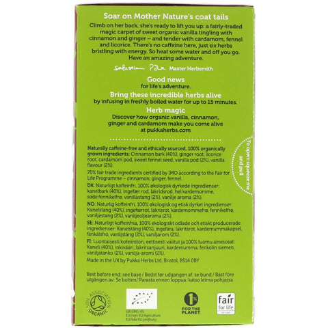 Pukka-urter, vaniljechai, koffeinfri, 20 teposer, 1,41 oz (40 g)