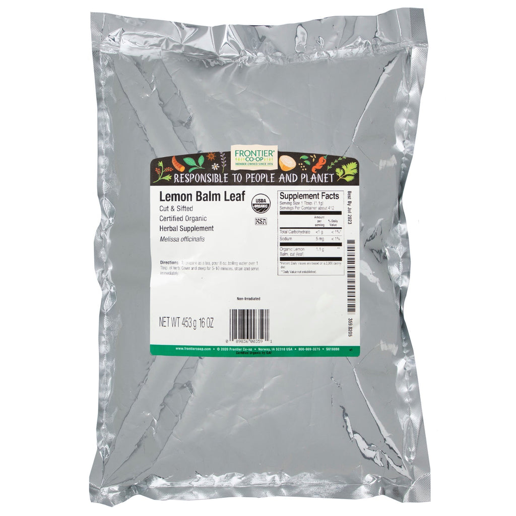 Frontier Natural Products, skåret og sigtet citronmelisseblad, 16 oz (453 g)