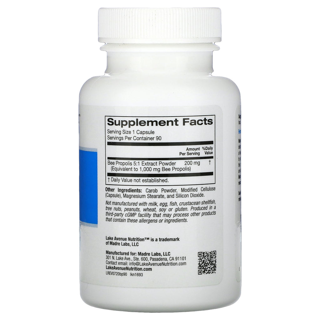 Lake Avenue Nutrition, Bee Propolis, 5:1 Extract, Equivalent to 1,000 mg, 90 Veggie Capsules