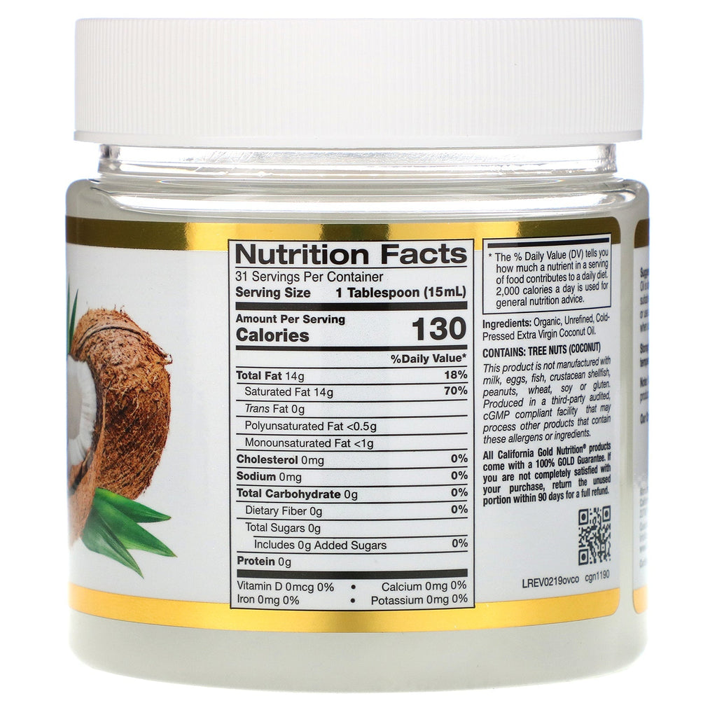 California Gold Nutrition, koldpresset jomfru kokosolie, 16 fl oz (473 ml)