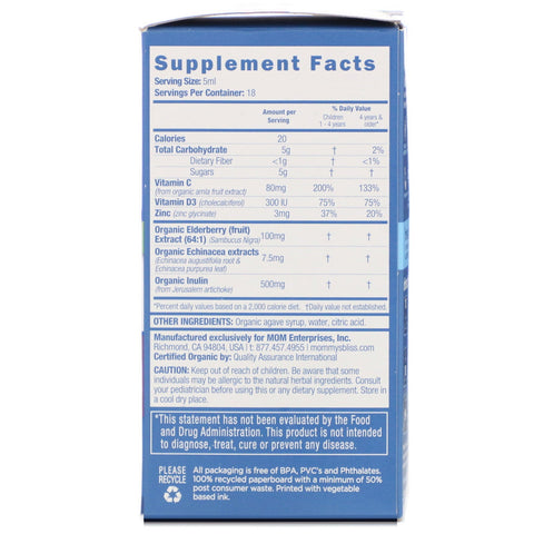 Mommy's Bliss, Hyldebærsirup + Immunitetsboost, 3 fl oz (90 ml)
