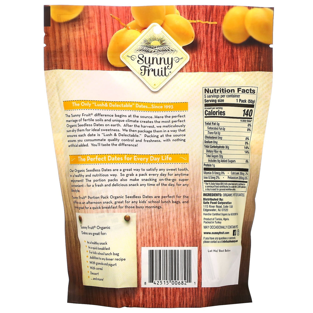 Sunny frugt, udstenede dadler, 5 portionspakker, 1,76 oz (50 g) hver