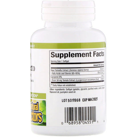 Natural Factors, HerbalFactors, Savpalme med Lycopen, 60 Softgels