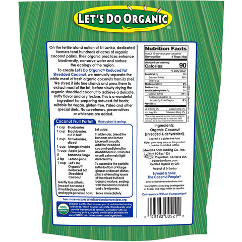 Edward & Sons, Let's Do, 100 % coco rallado sin azúcar, contenido reducido en grasa, 8,8 oz (250 g)