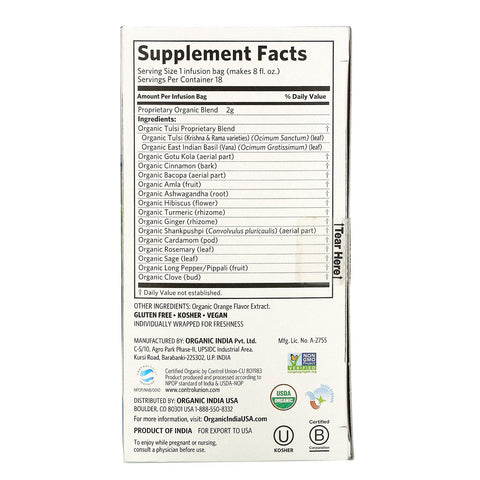 Indien, Tulsi Focus med Bacopa, Hibiscus Kanel, Koffeinfri, 18 infusionsposer, 1,27 oz (36 g)