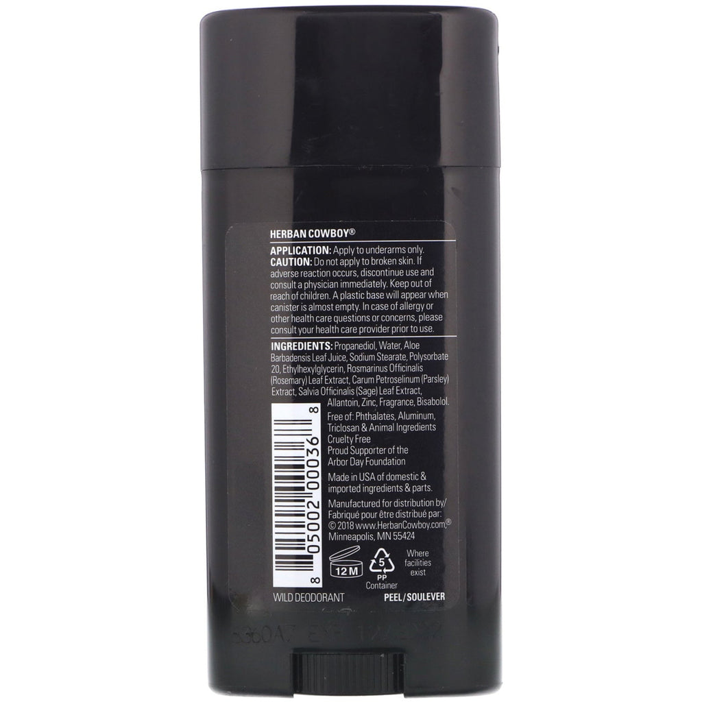 Herban Cowboy, Deodorant, Wild, 2,8 oz (80 g)