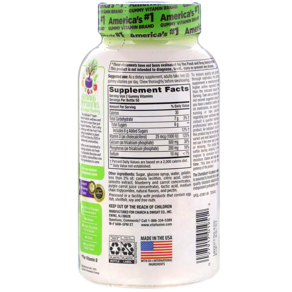 VitaFusion, Calcium, Natural Fruit & Cream Flavors, 500 mg, 100 Gummies