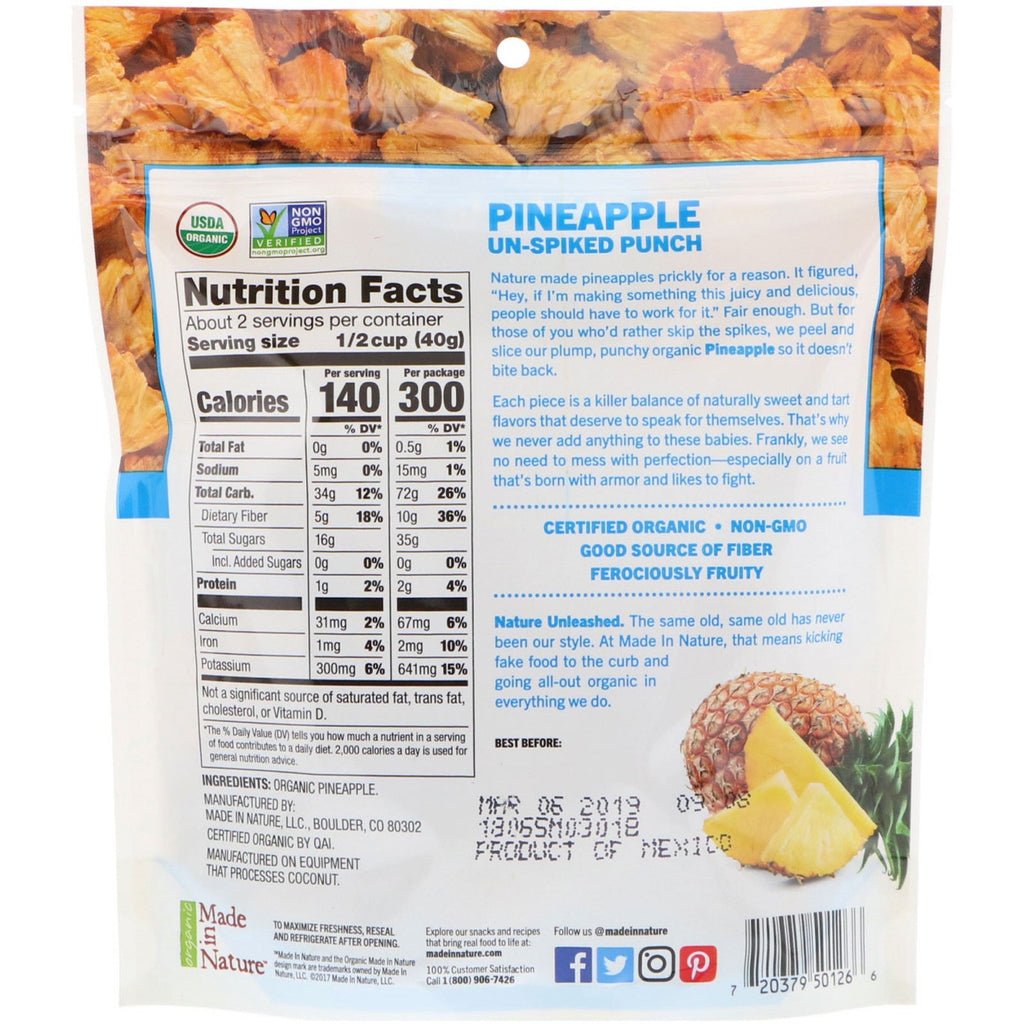Lavet i naturen, tørret ananas, fed og guld supersnacks, 3 oz (85 g)