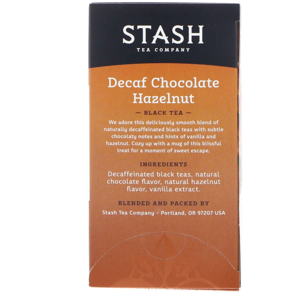 Stash te, sort te, koffeinfri chokoladehasselnød, 18 teposer, 1,2 oz (36 g)