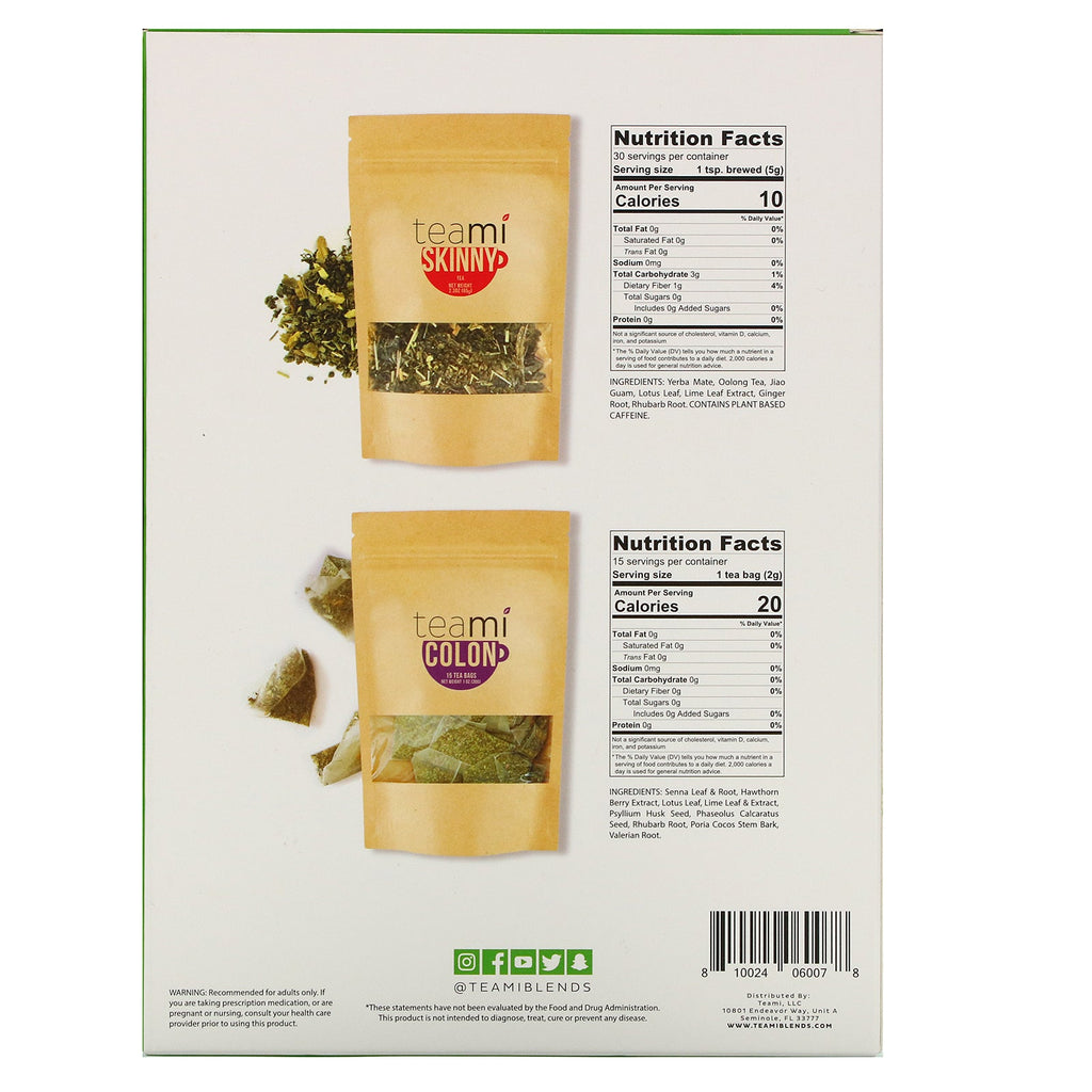 Teami, 30 Day Detox, Skinny Tea Blend + Colon Tea Blend, 1 sæt