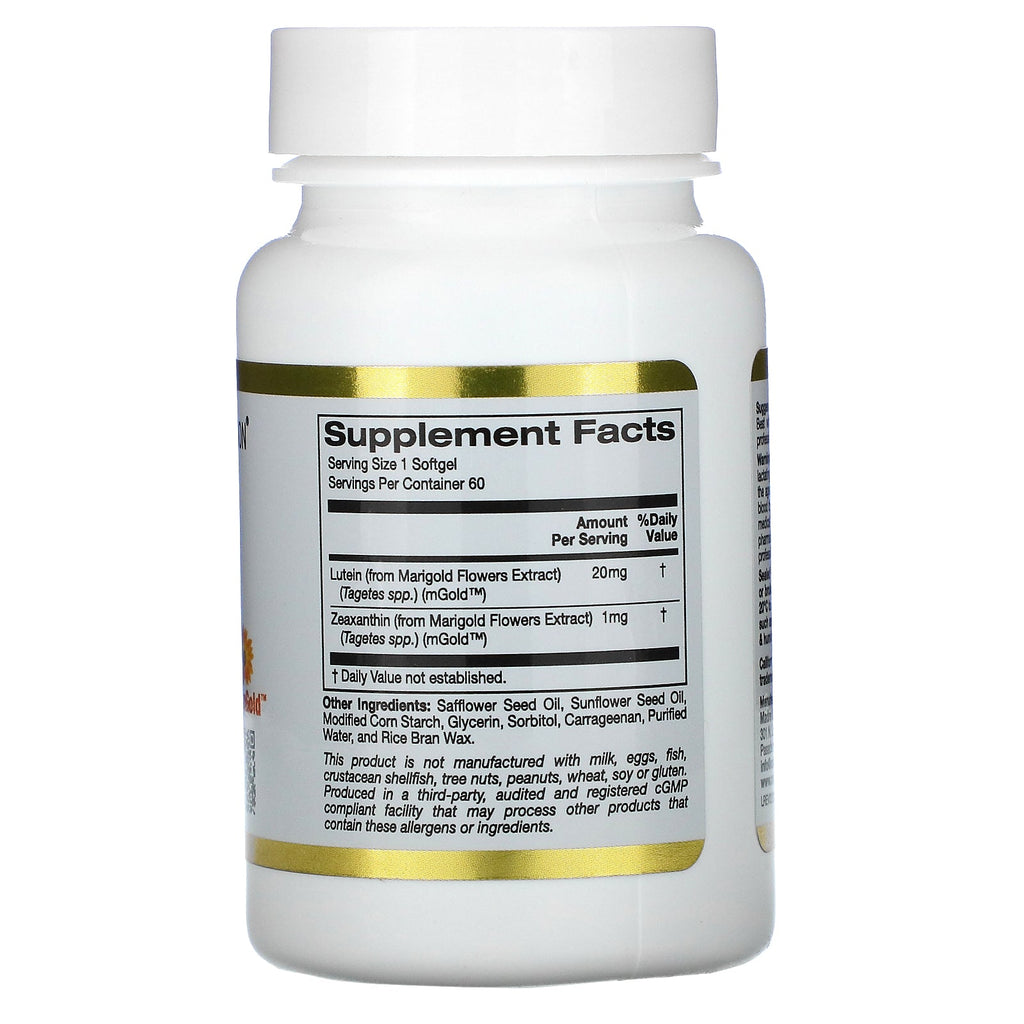 California Gold Nutrition, luteína con zeaxantina, 20 mg, 60 cápsulas blandas vegetales