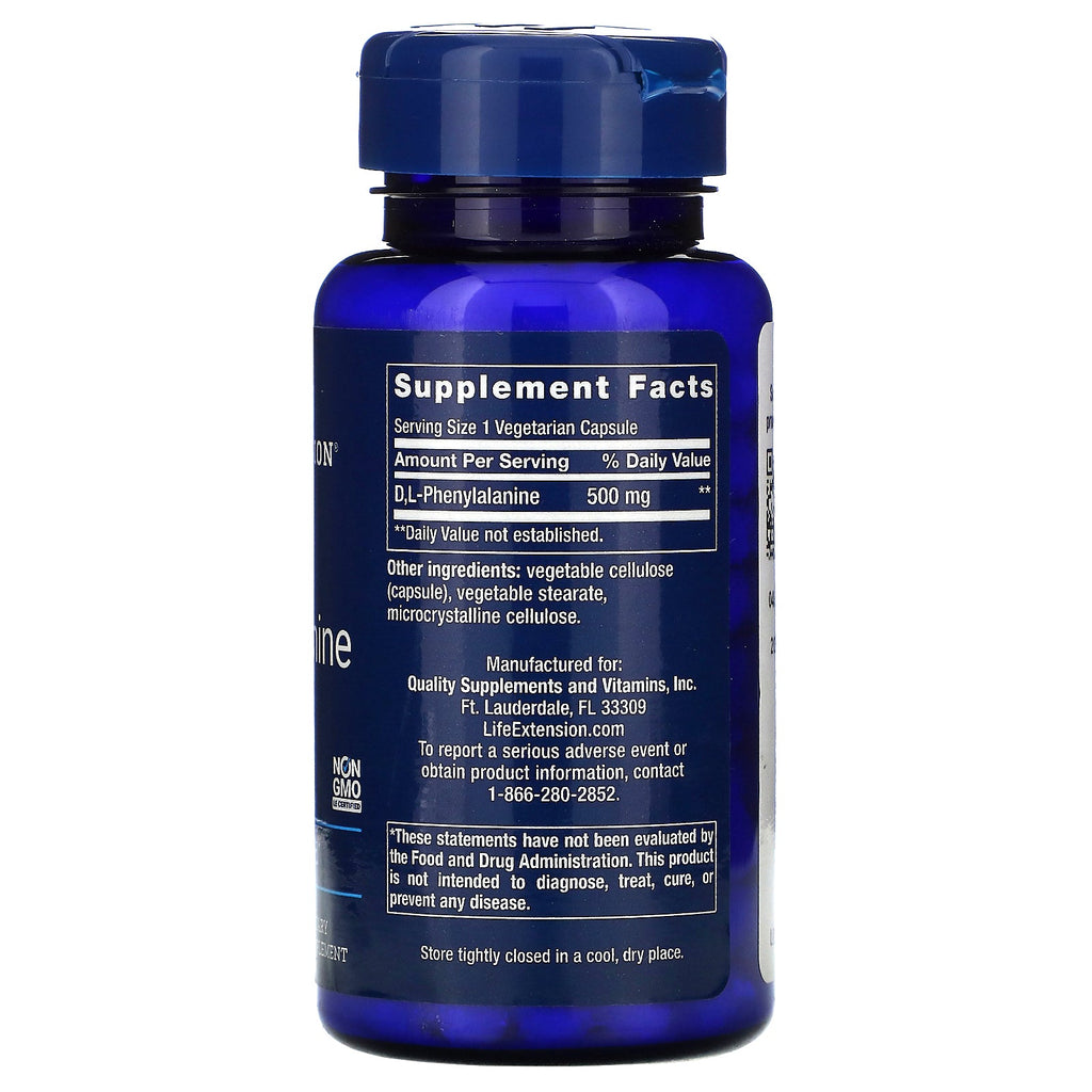 Life Extension, D, L-Phenylalanine, 500 mg, 100 Vegetarian Capsules