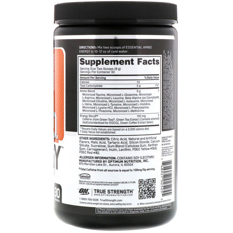 Optimal ernæring, ESSENTIAL AMIN.O. ENERGY, Orange Cooler, 9,5 oz (270 g)