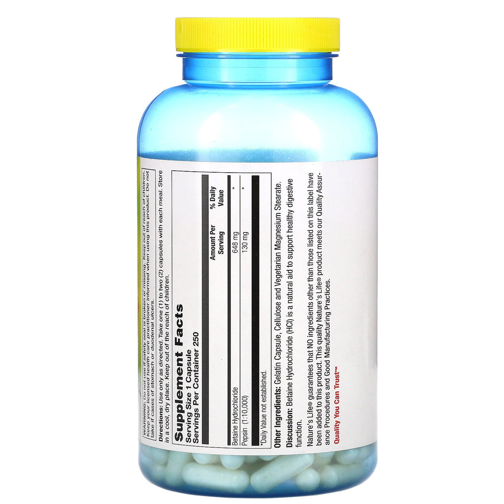 Nature's Life, Betaine HCL, 648 mg, 250 Capsules