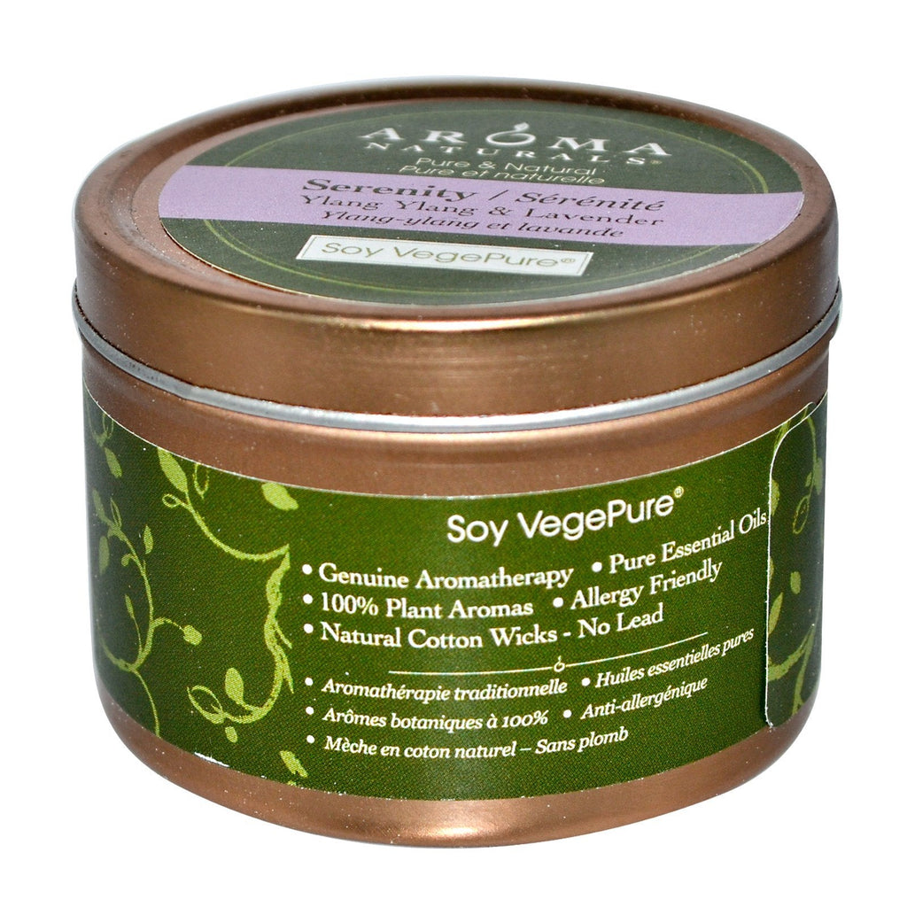 Aroma Naturals, Soy VegePure, Travel Candle, Serenity, Ylang Ylang &amp; Lavendel, 2,8 oz (79,38 g)