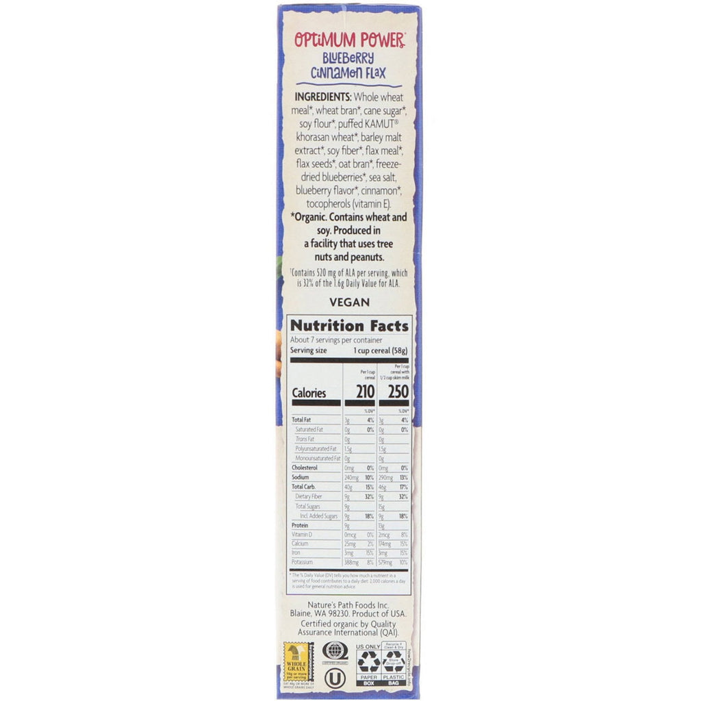 Nature's Path,  Optimum Power Cereal, Blueberry Cinnamon Flax, 14 oz (400 g)