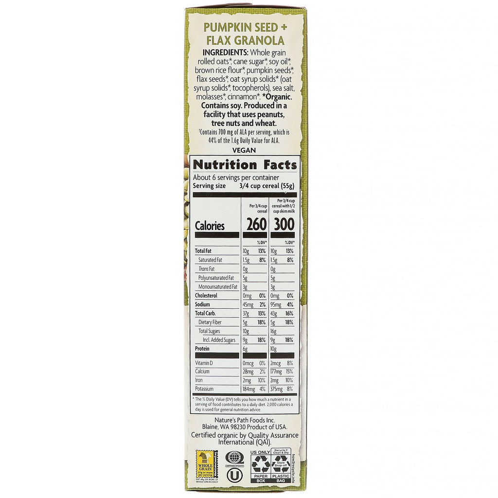 Nature's Path,  Pumpkin Seed + Flax Granola Cereal, 11.5 oz (325 g)